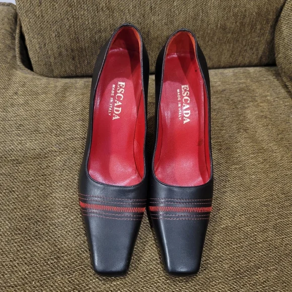 Escada Black and Red Square Toed Heels size 6B - Picture 1 of 9